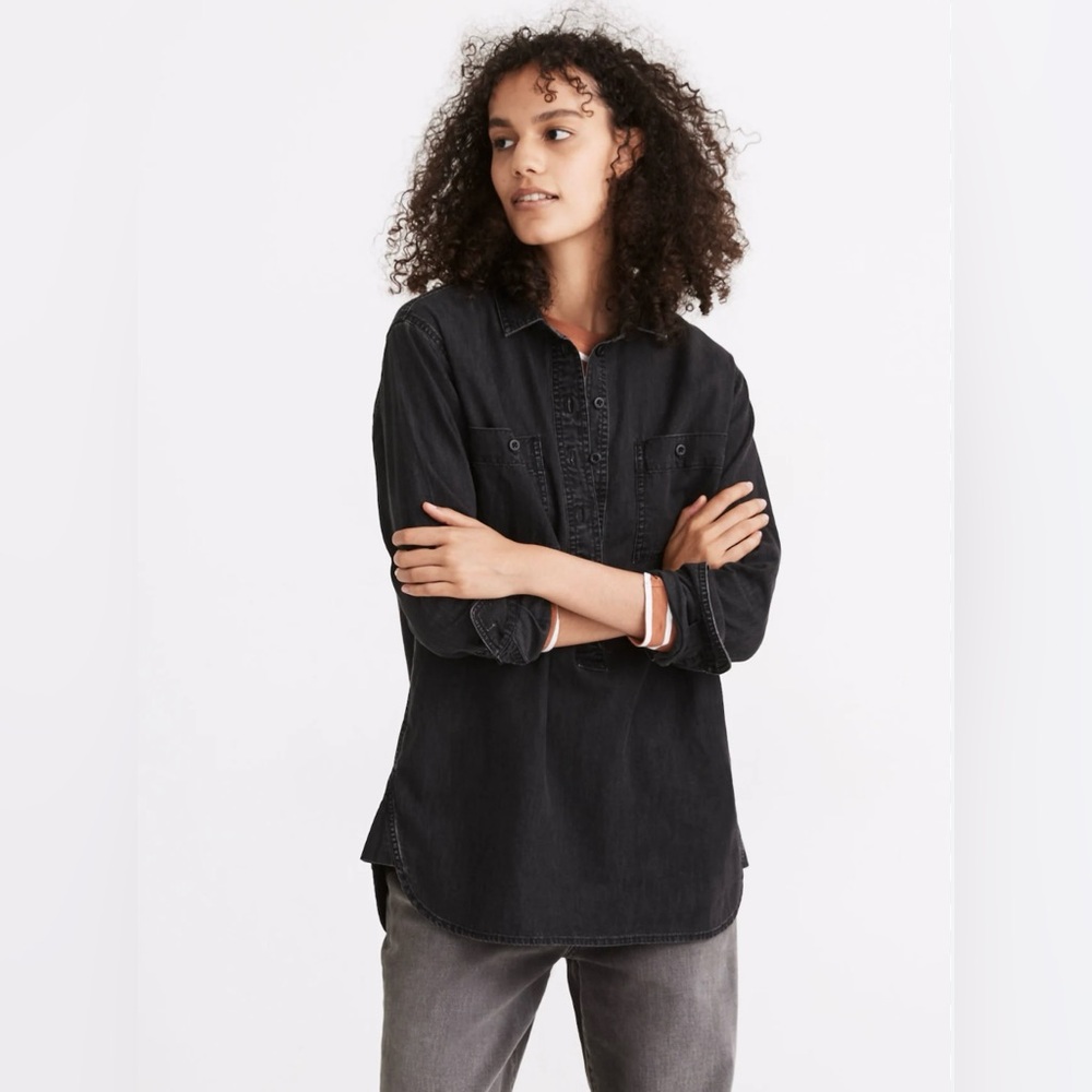 Madewell XS Denim Popover Top in Black Wash